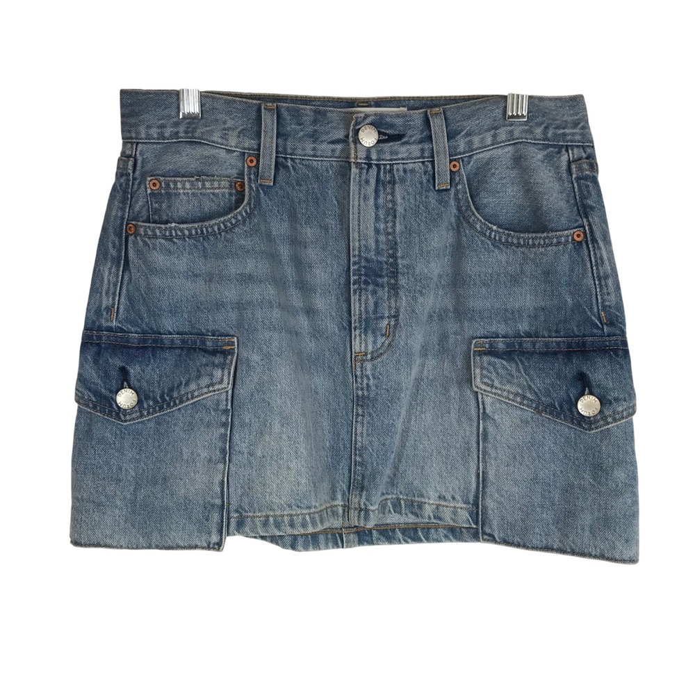 DENIM FORUM The 90s Mid Rise Cargo Mini Skirt Light Wash Denim Size 25‎